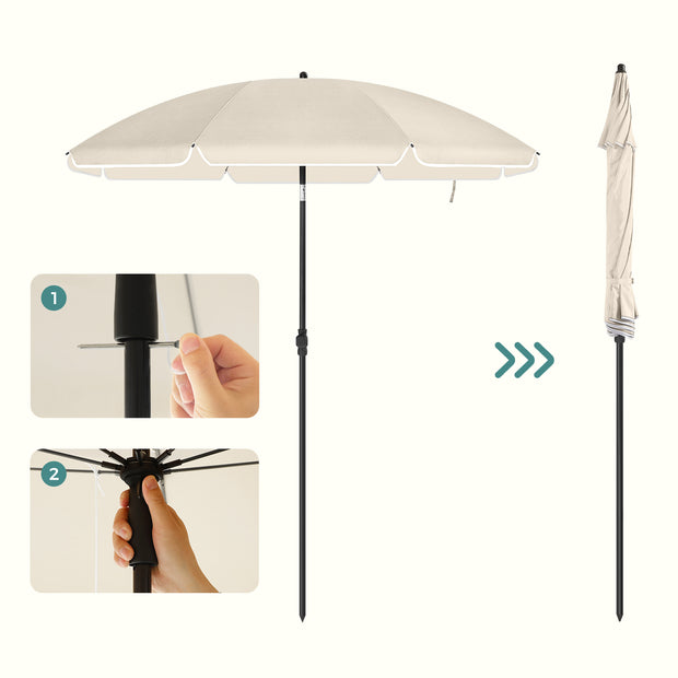 Beach Umbrella – Polyester – Blue – UPF 50+, Tilt Mechanism, Includes Carry Bag
