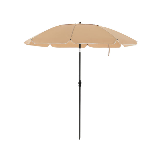 Beach Umbrella – Polyester – Taupe – UPF 50+, Portable with Air Vent and Tilt Mechanism