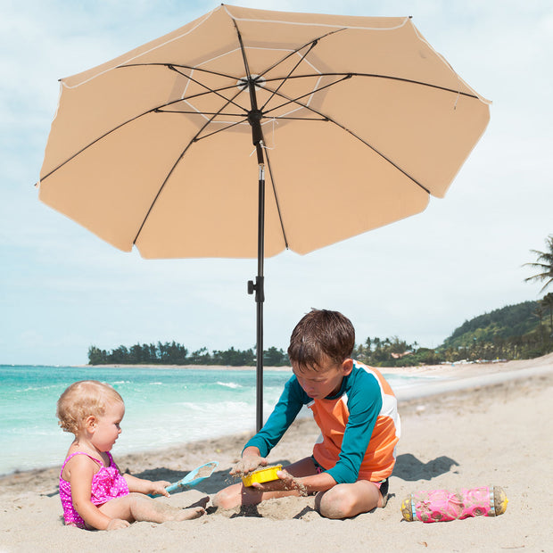 Beach Umbrella – Polyester – Taupe – UPF 50+, Portable with Air Vent and Tilt Mechanism