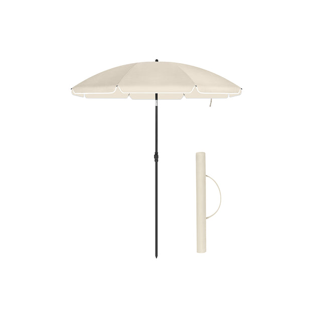 Beach Umbrella – Polyester – Taupe – UPF 50+, Portable with Air Vent and Tilt Mechanism