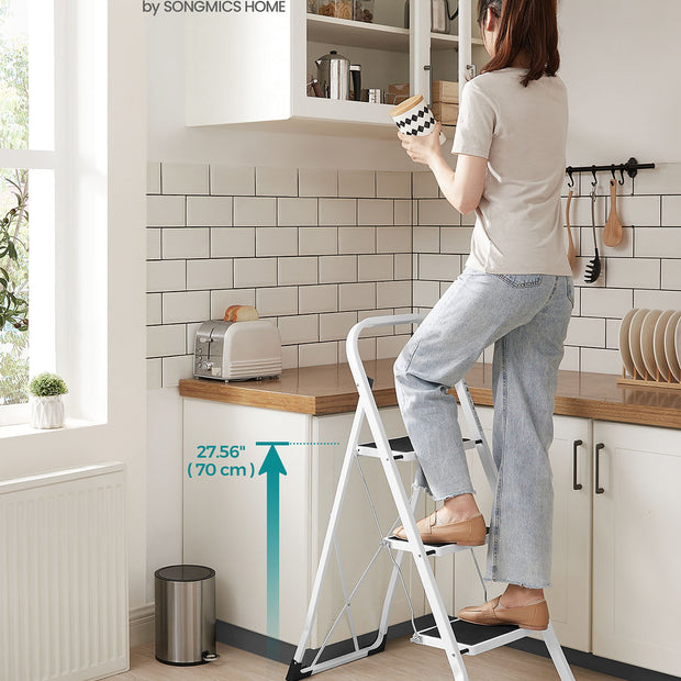 3 Step Ladder – Heavy Duty Steel – Folding and Portable – Anti-Slip Mat, Max Load Capacity 150 kg