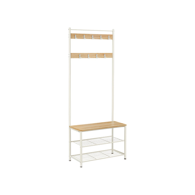 Coat Stand – Wood – Natural – With Shoe Storage Bench