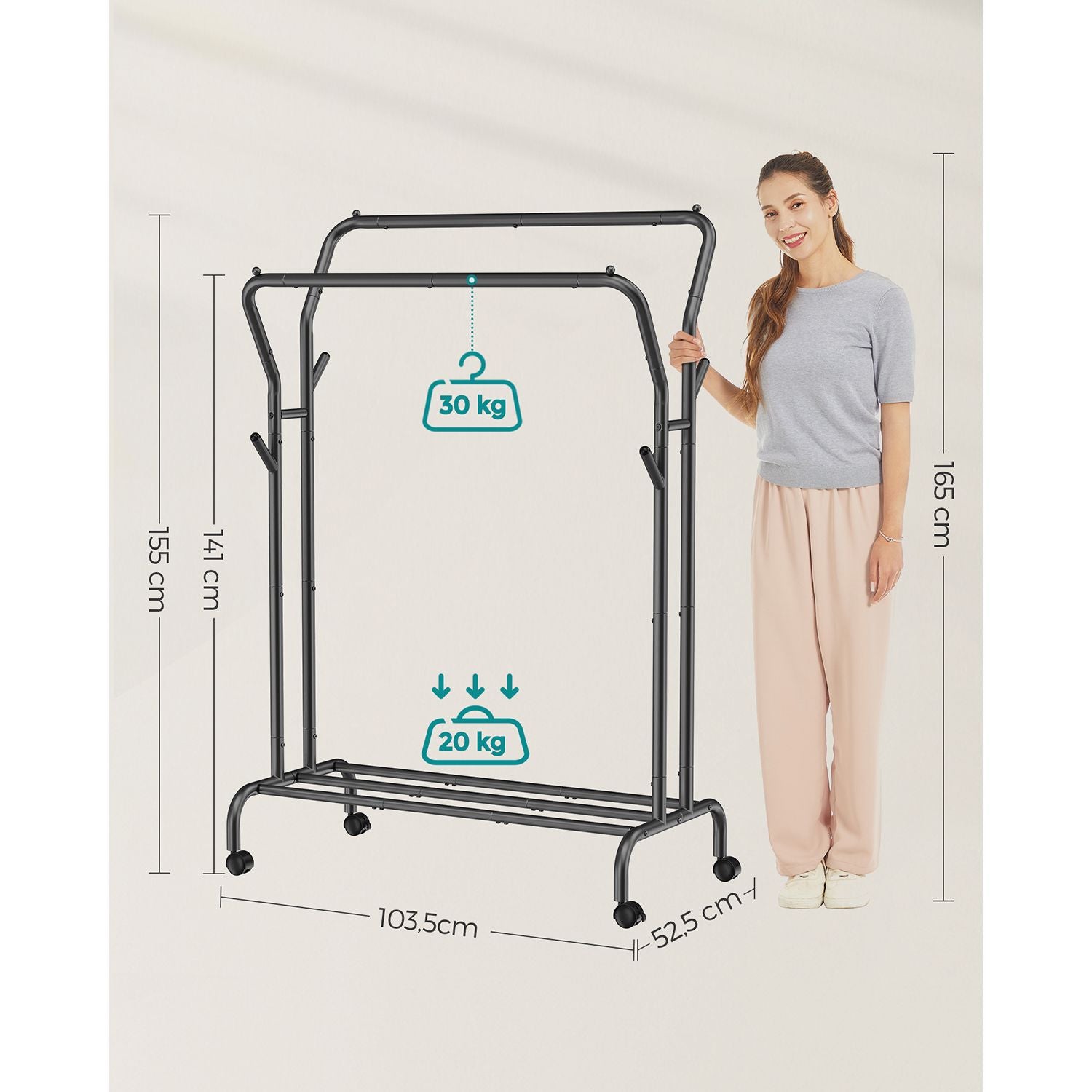 Clothing rack - On wheels - 2 clothing rods - Black