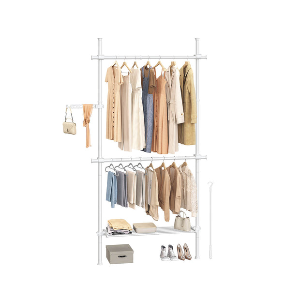 Floor to Ceiling Clothes Rail – Metal – Matte White – 3-Tier Adjustable