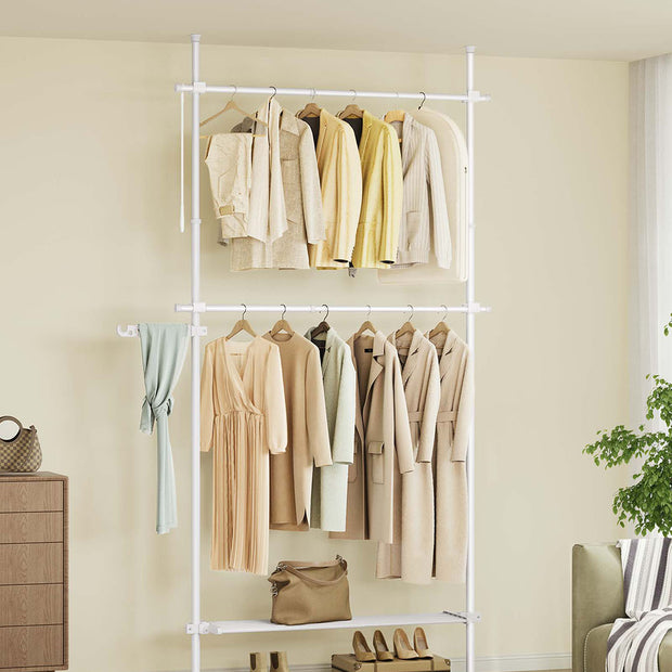 Floor to Ceiling Clothes Rail – Metal – Matte White – 3-Tier Adjustable