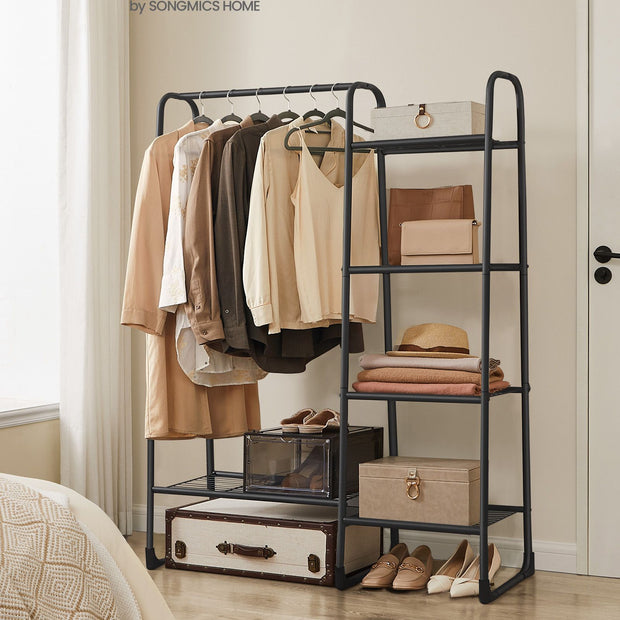Freestanding Clothes Rack – Metal – Matte Black – 5 Storage Shelves