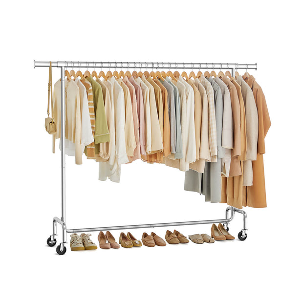 Clothes Rack – Chrome-Plated – Matte Silver – Heavy-Duty with Extendable Hanging Rail