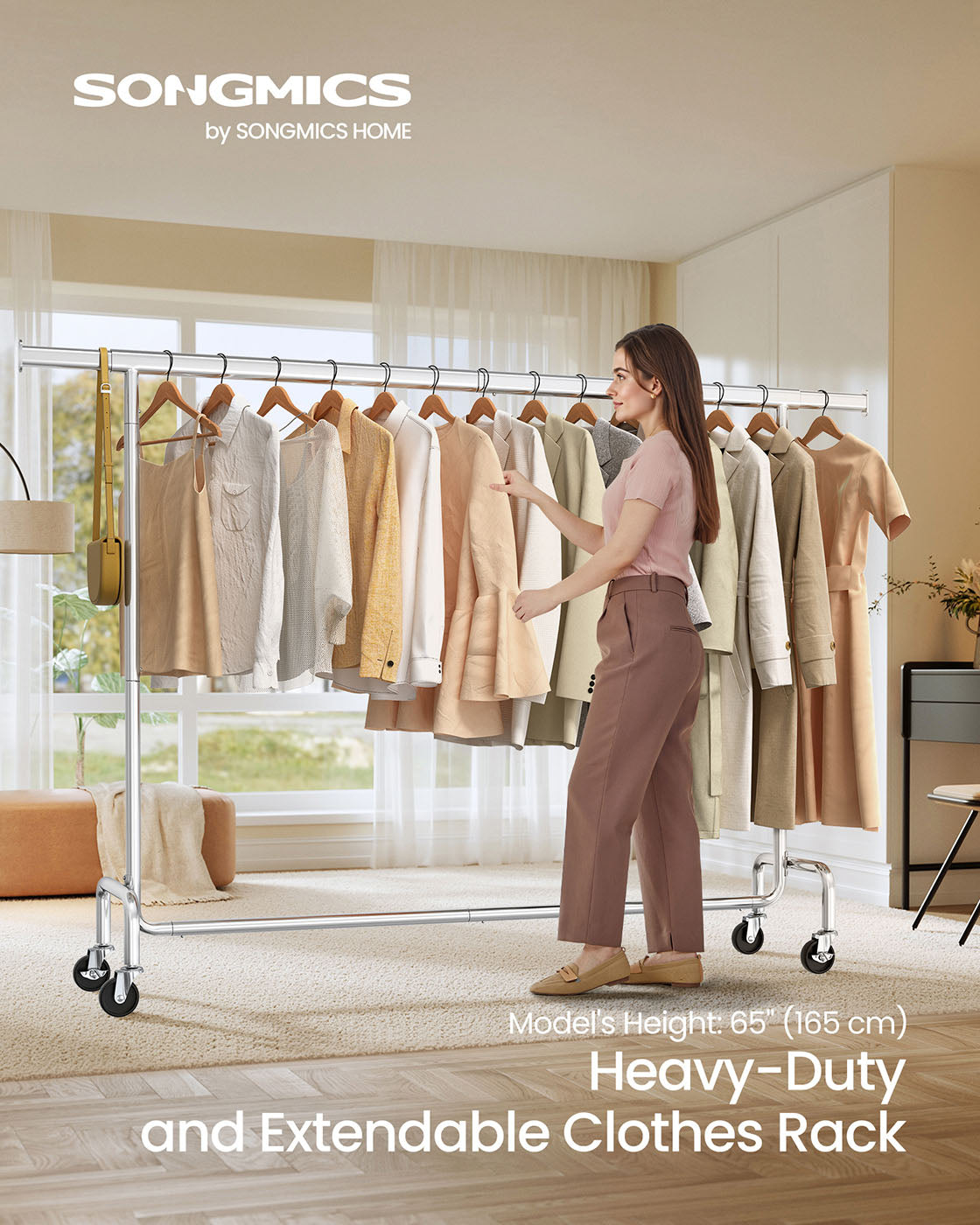 Clothes Rack – Chrome-Plated – Matte Silver – Heavy-Duty with Extendable Hanging Rail