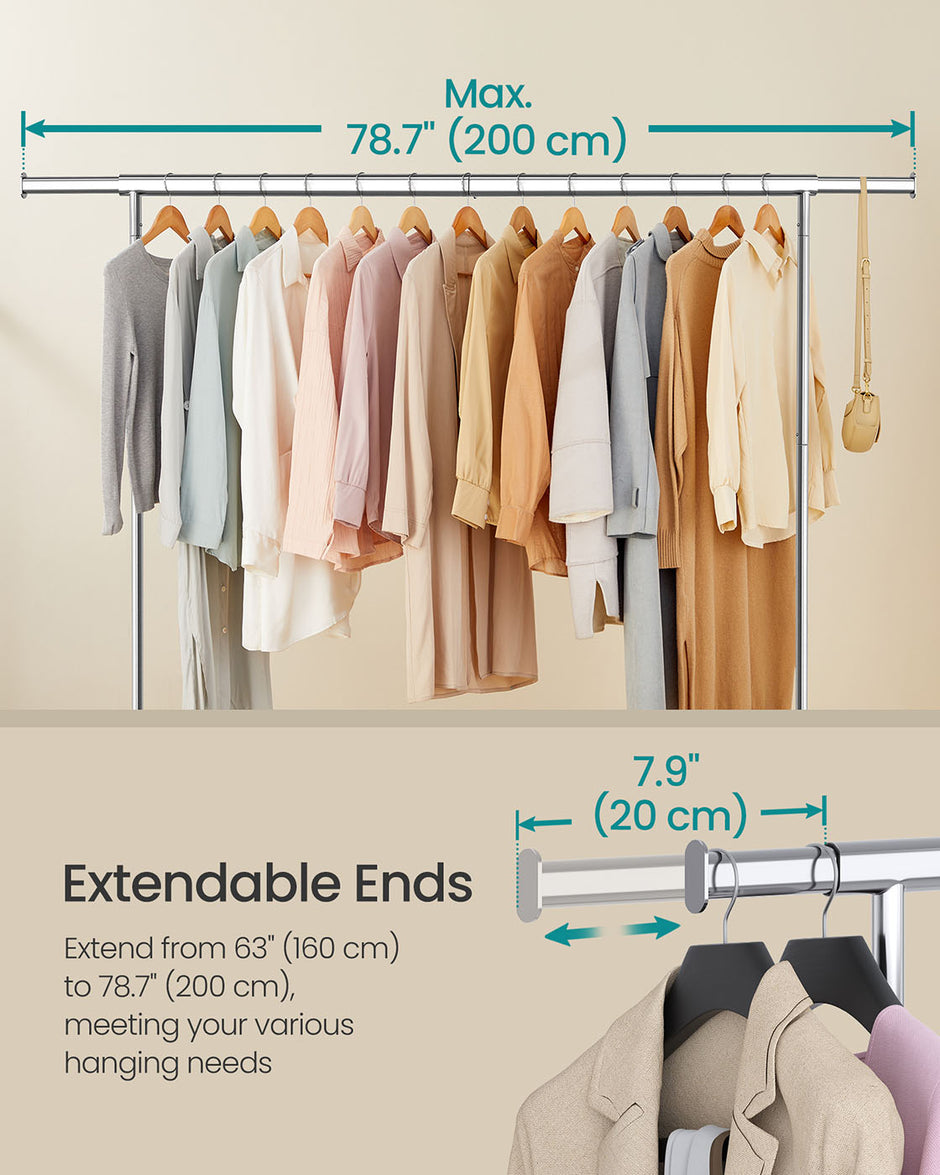 Clothes Rack – Chrome-Plated – Matte Silver – Heavy-Duty with Extendable Hanging Rail