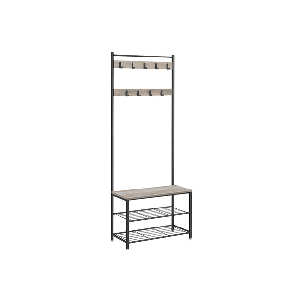 Vintage Coat Stand – Wood – Brown – Multi-functional with Bench and Shelves