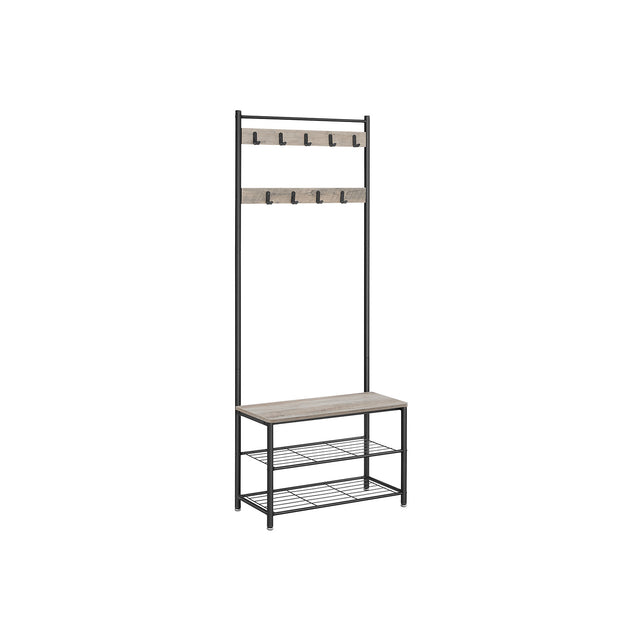 Vintage Coat Stand – Wood – Brown – Multi-functional with Bench and Shelves