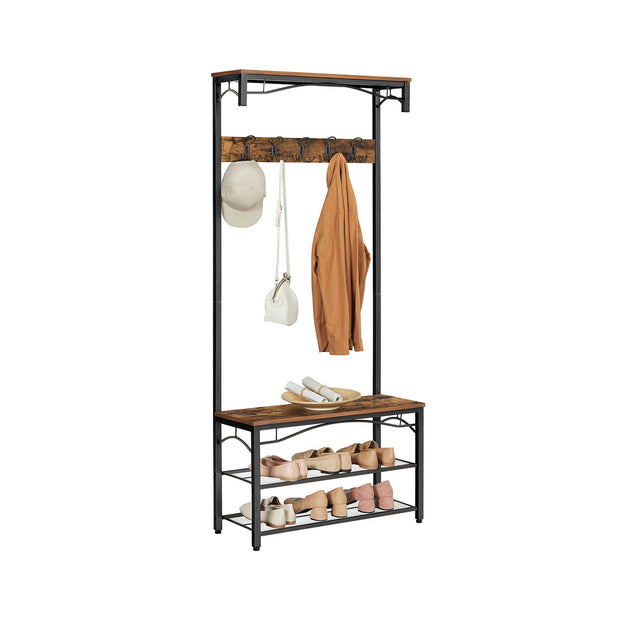 Hat and Coat Stand – Metal – Matte – Vintage Design with Shelves and Hooks