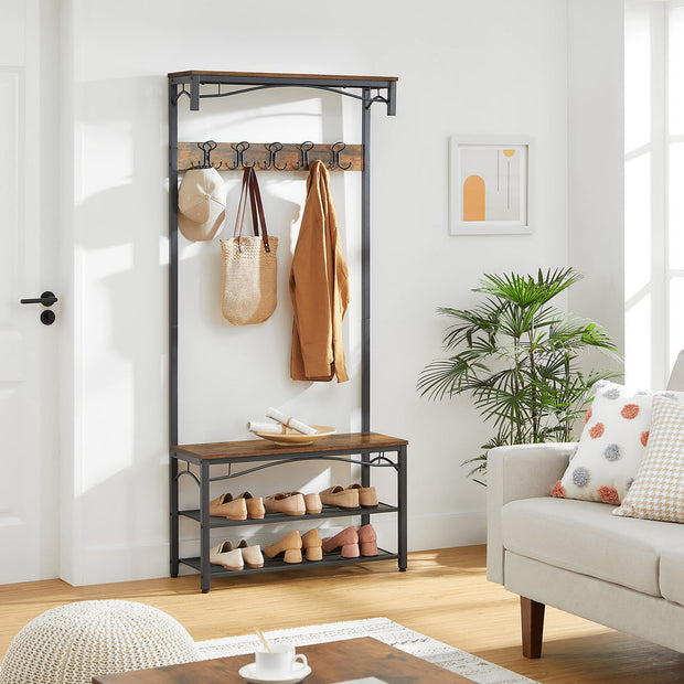 Hat and Coat Stand – Metal – Matte – Vintage Design with Shelves and Hooks