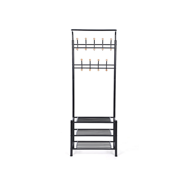 Hall Tree – Metal – Black – Multi-Purpose Entryway Organizer with Coat Stand and Shoe Rack