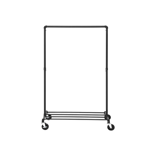 Heavy Duty Metal Clothes Rack – Black – Mobile Design with Shelf – Holds 90 kg