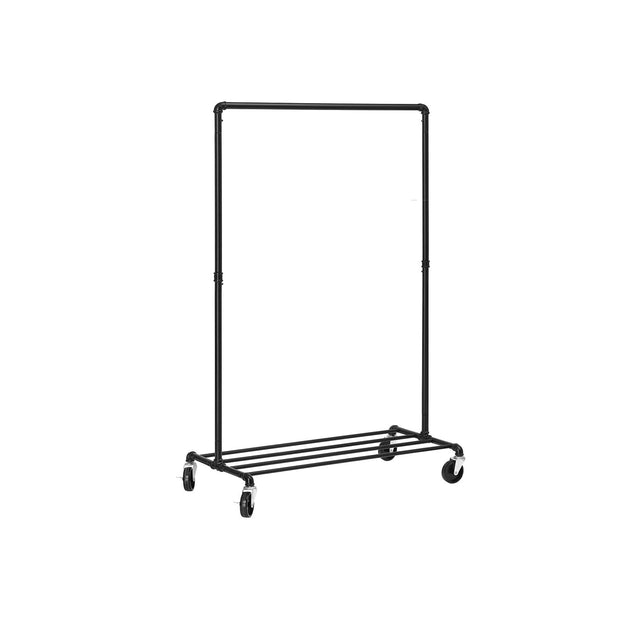 Heavy Duty Metal Clothes Rack – Black – Mobile Design with Shelf – Holds 90 kg