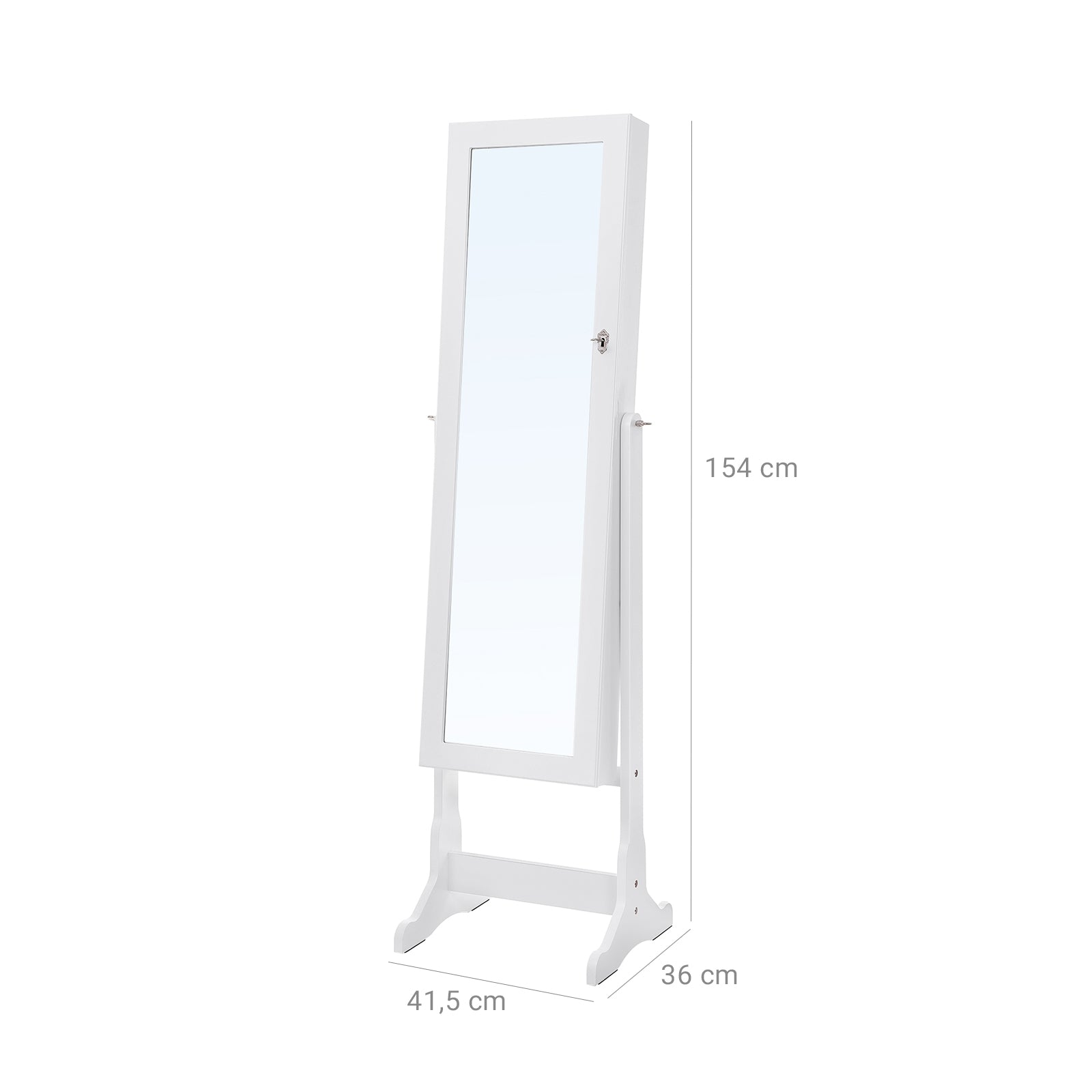Jewellery Cabinet – Wood – White – LED Lighting with Lock and Storage Drawers