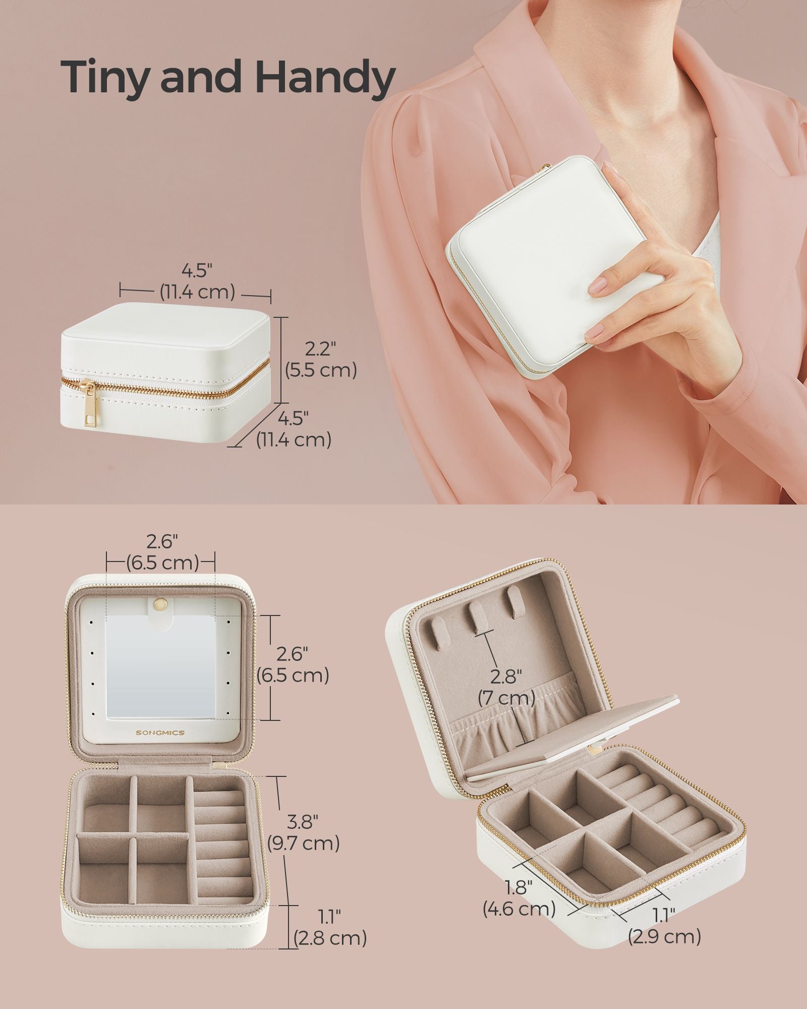 Travel Jewellery Box – PU Leather – Compact Size – Interior Mirror