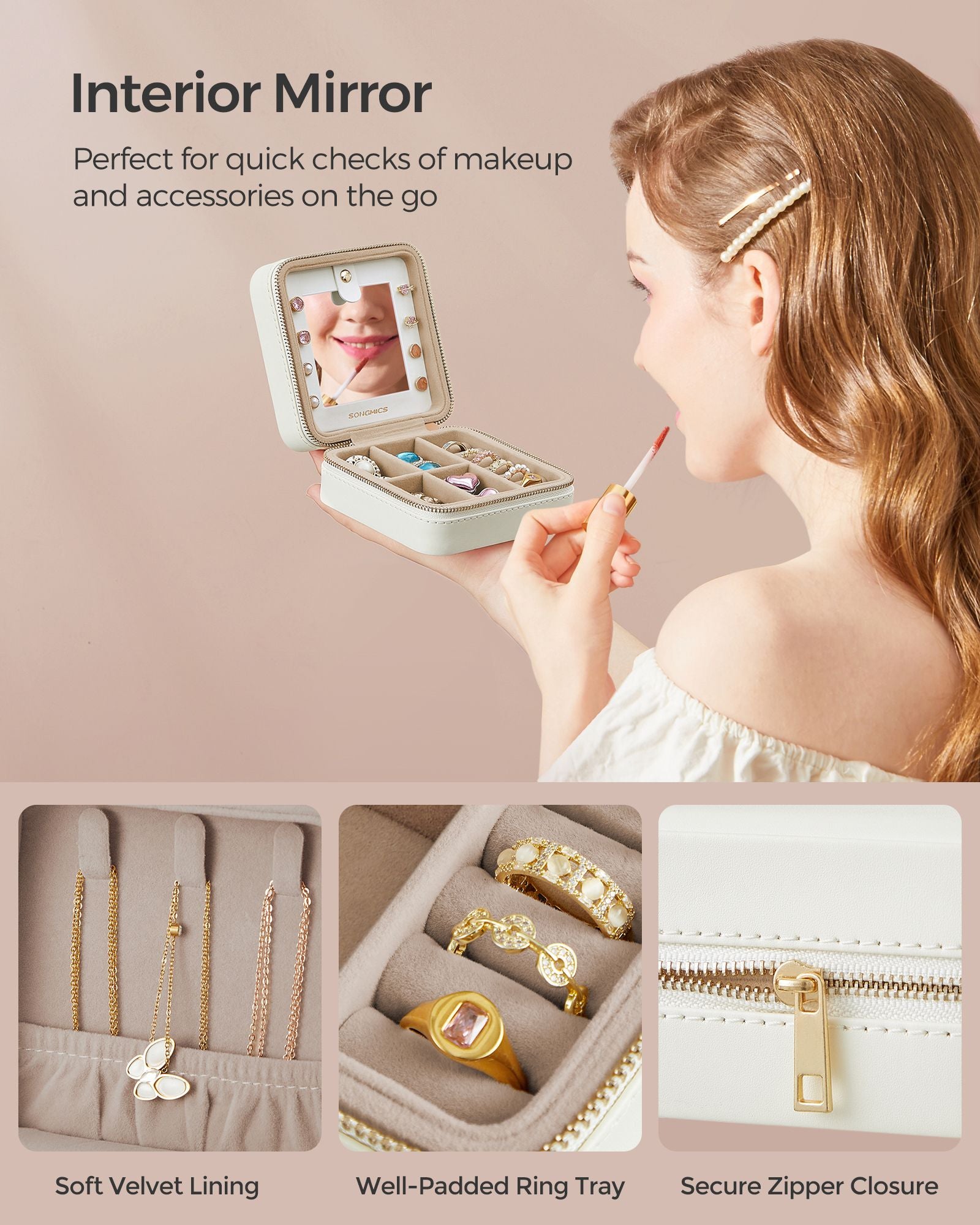 Travel Jewellery Box – PU Leather – Compact Size – Interior Mirror