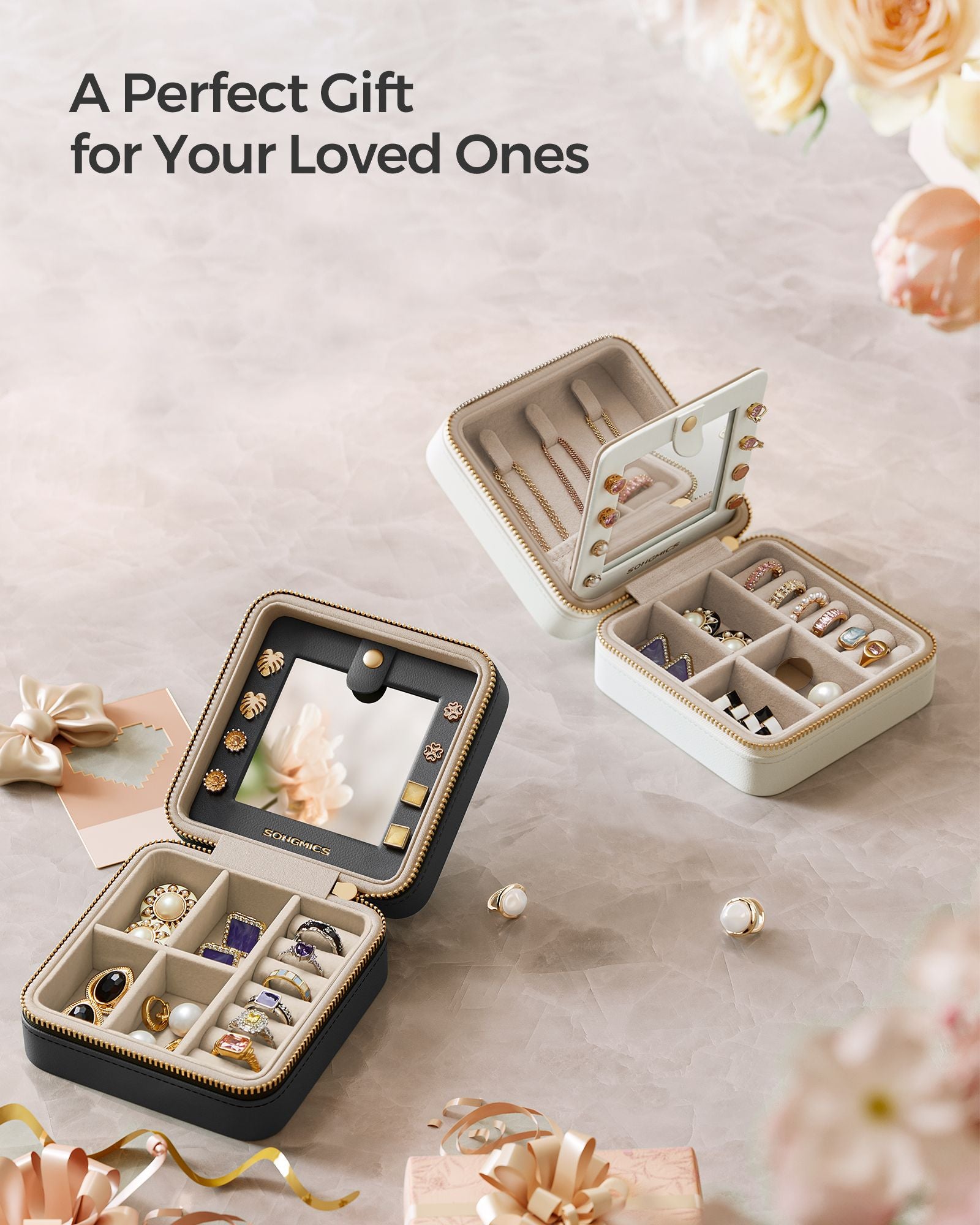 Travel Jewellery Box – PU Leather – Compact Size – Interior Mirror