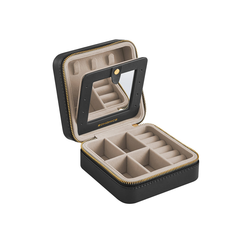 Travel Jewellery Box – PU Leather – Compact Size – Interior Mirror