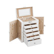 Large Jewellery Box – MDF – White – 6-Tier with Side Wings, Drawers, Mirror, and Clasp