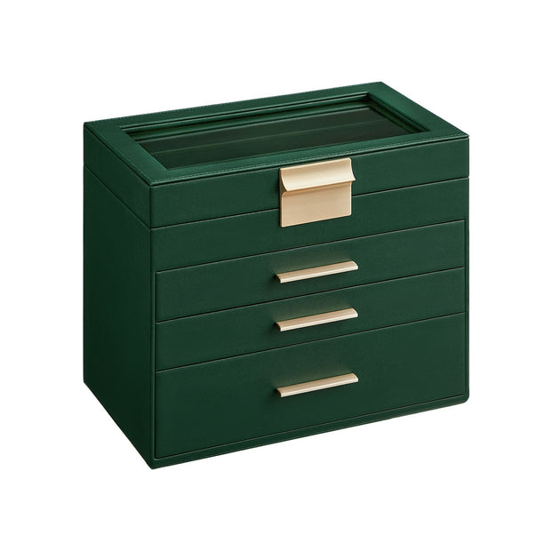 Jewellery Box – Glass – Grey and Gold – 4-Tier Organiser with 3 Drawers