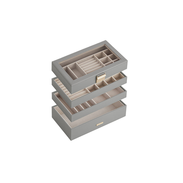 5-Tier Stackable Jewellery Box – Wood – White – Clear Glass Lid