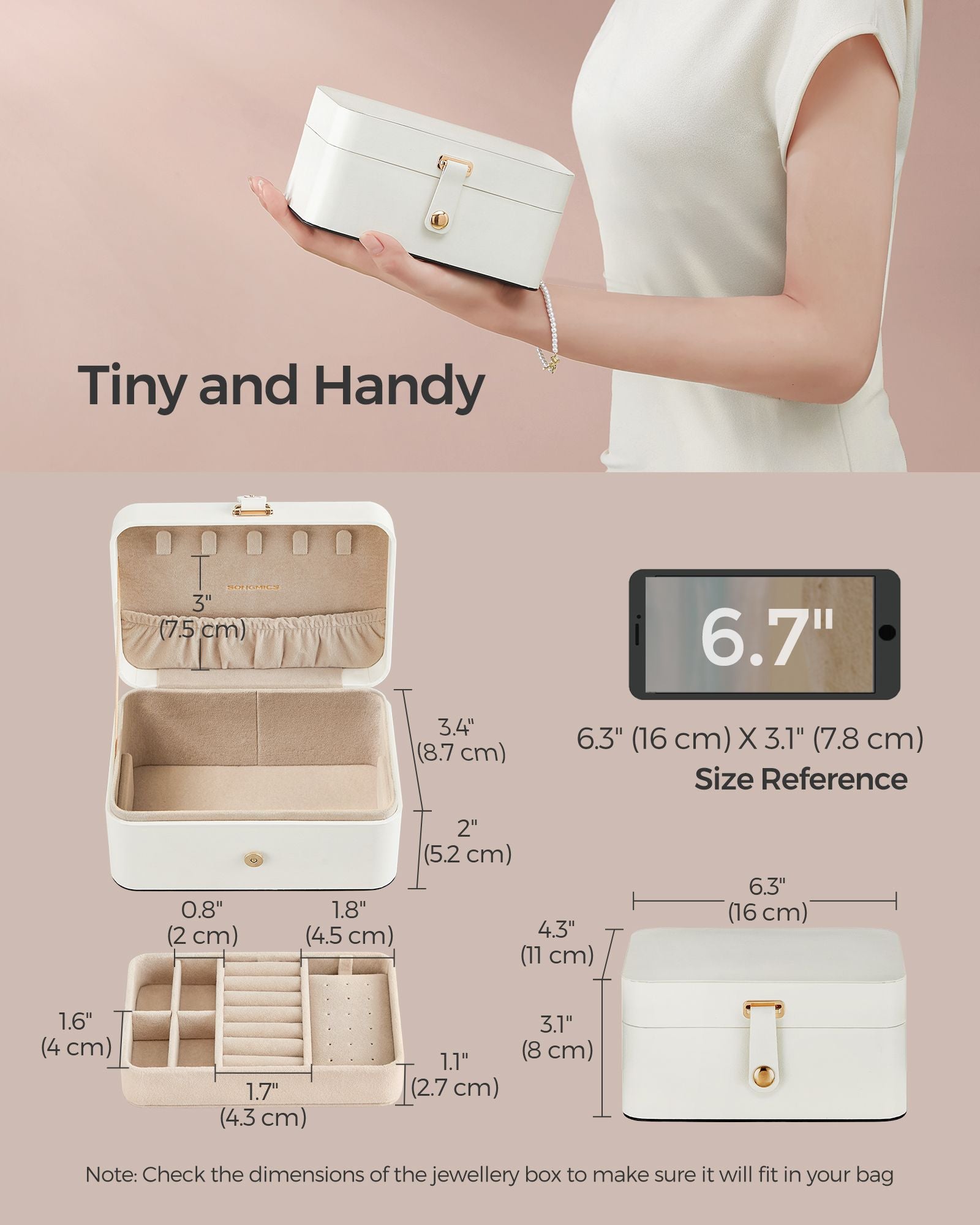 Jewellery Box – Portable – Small – 2-Layer Storage for Larger Accessories