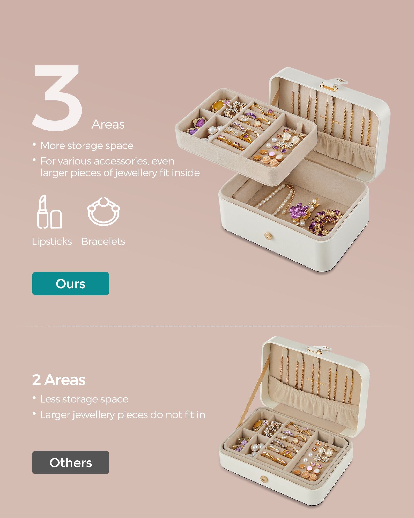 Jewellery Box – Portable – Small – 2-Layer Storage for Larger Accessories