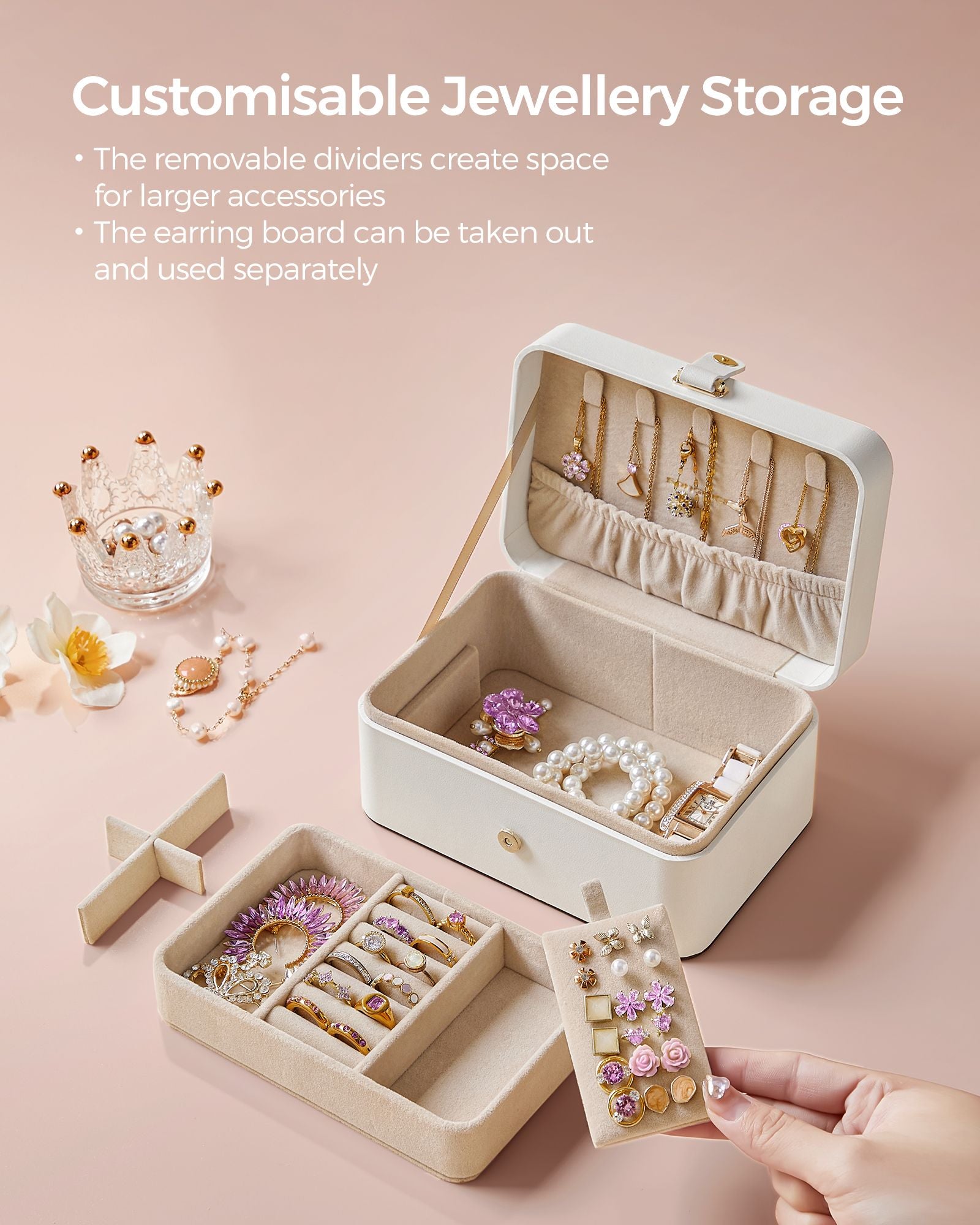 Jewellery Box – Portable – Small – 2-Layer Storage for Larger Accessories