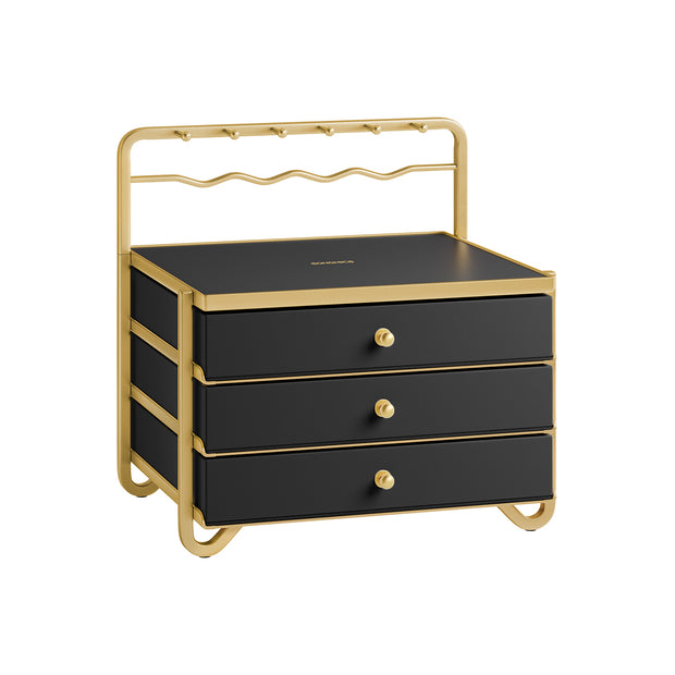 3-Tier Jewellery Box – Metal – Ink Black – Organiser with Open Storage and Hanging Rack