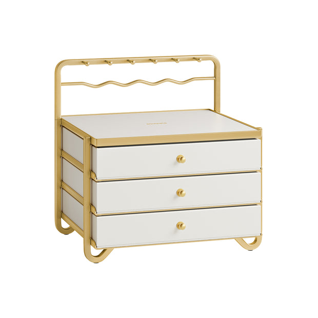 3-Tier Jewellery Box – Metal – Ink Black – Organiser with Open Storage and Hanging Rack