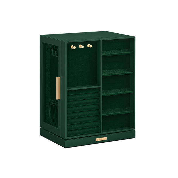 Jewellery Box – Wood – Black – 360° Rotating with Glass Window and 5 Drawers