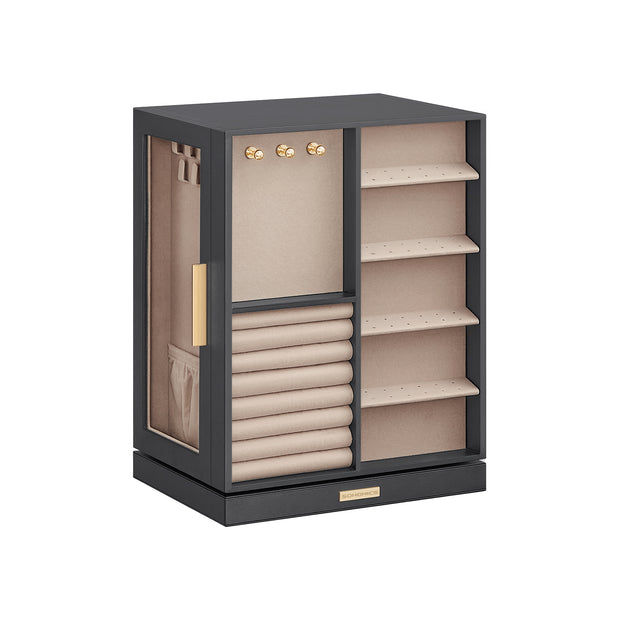 Jewellery Box – Wood – Black – 360° Rotating with Glass Window and 5 Drawers