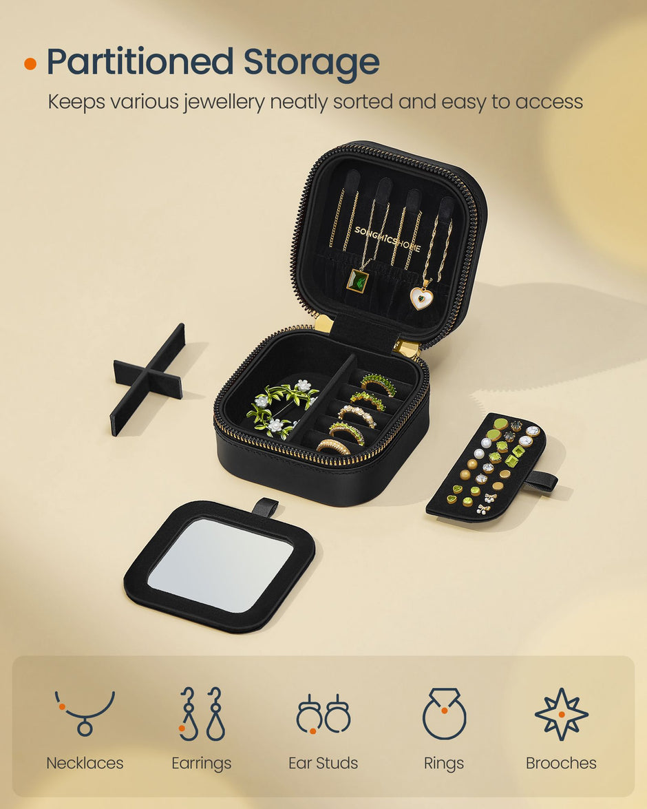 Travel Jewellery Box – PU – Cloud White – Portable with Mirror and Zippers