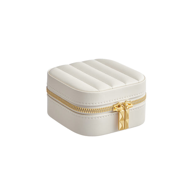 Travel Jewellery Box – PU – Cloud White – Portable with Mirror and Zippers