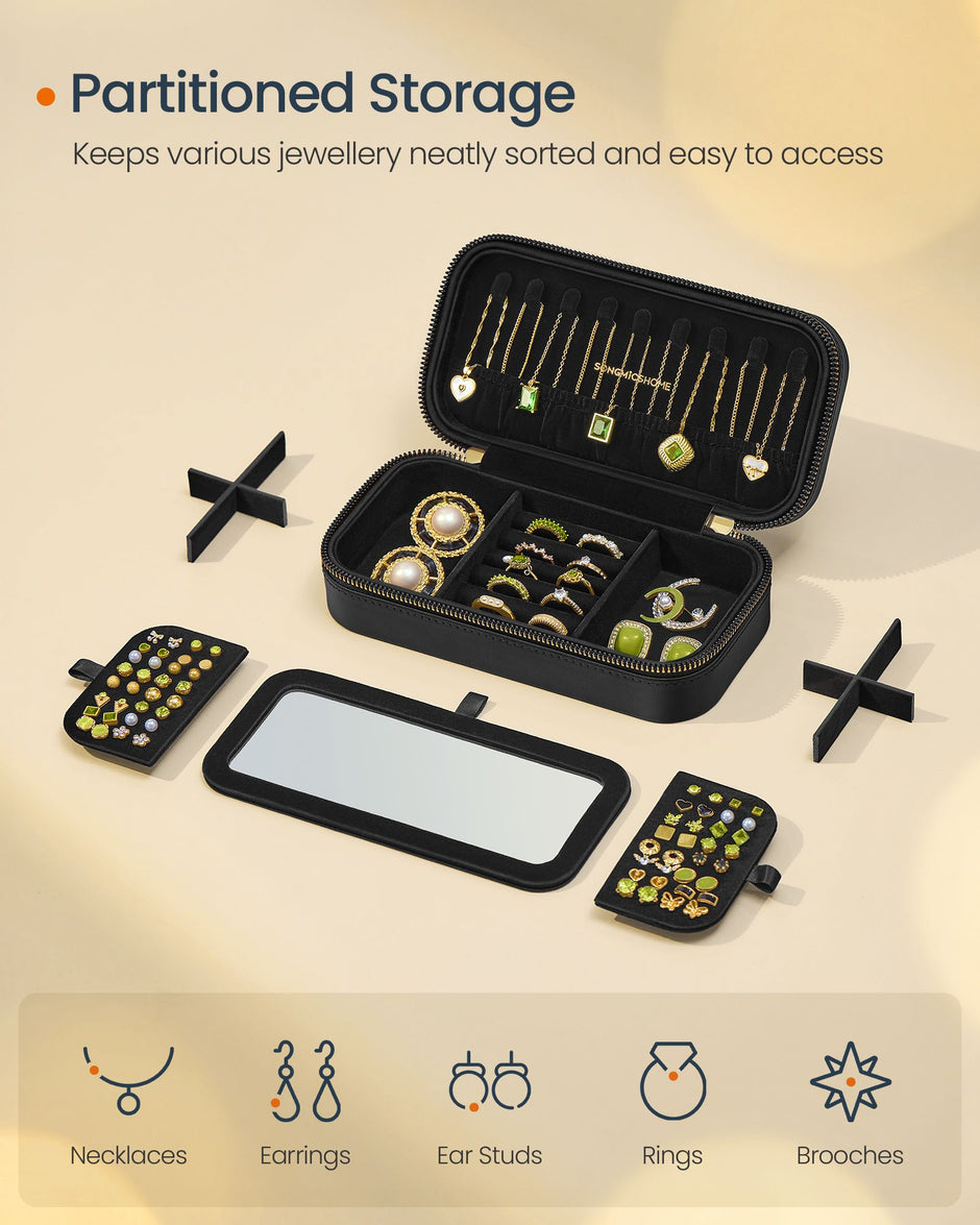 Jewellery Case – PU – Cloud White – Portable with Mirror and Zippers