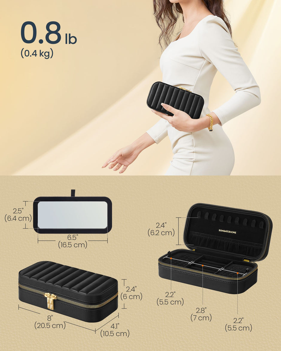 Jewellery Case – PU – Cloud White – Portable with Mirror and Zippers