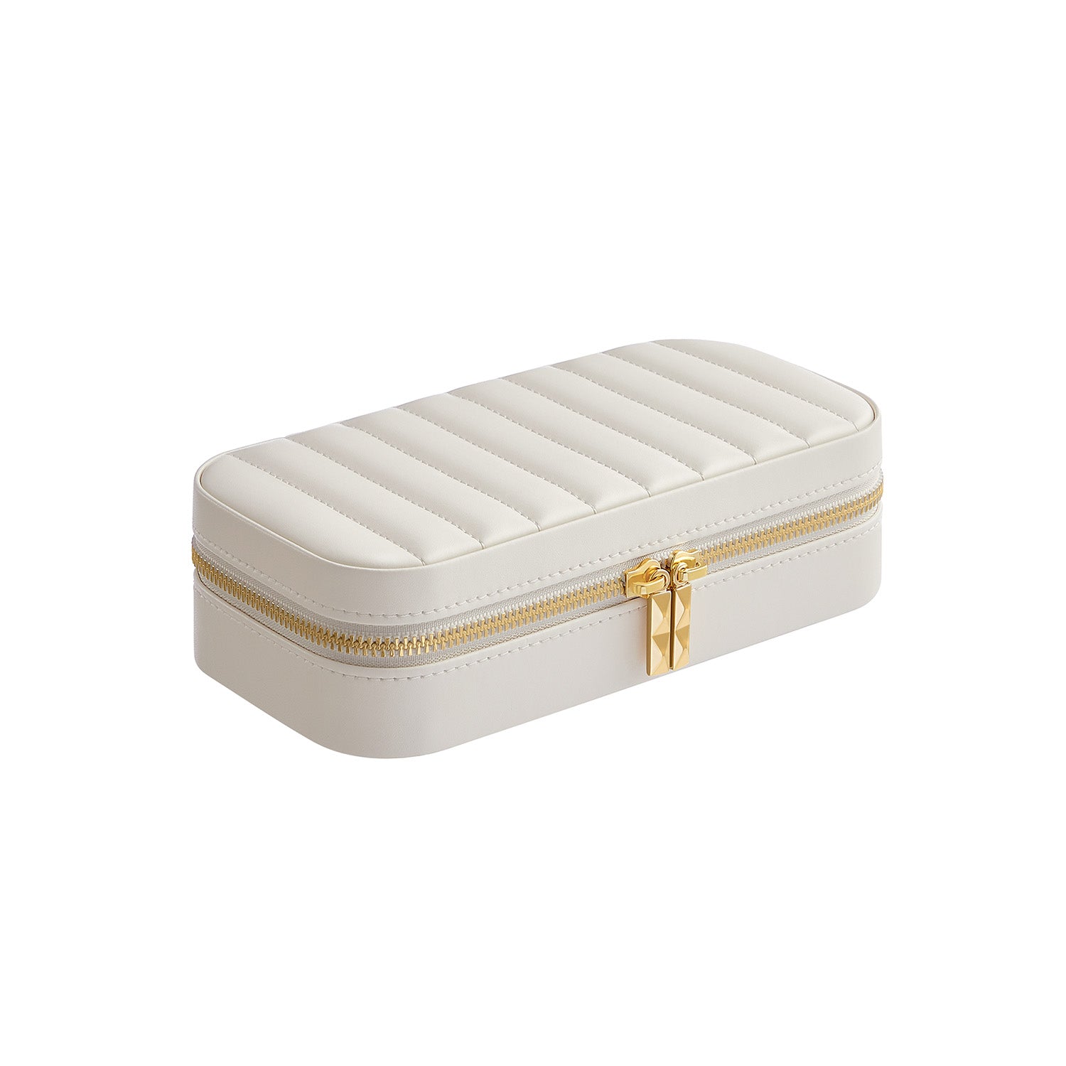 Jewellery Case – PU – Cloud White – Portable with Mirror and Zippers