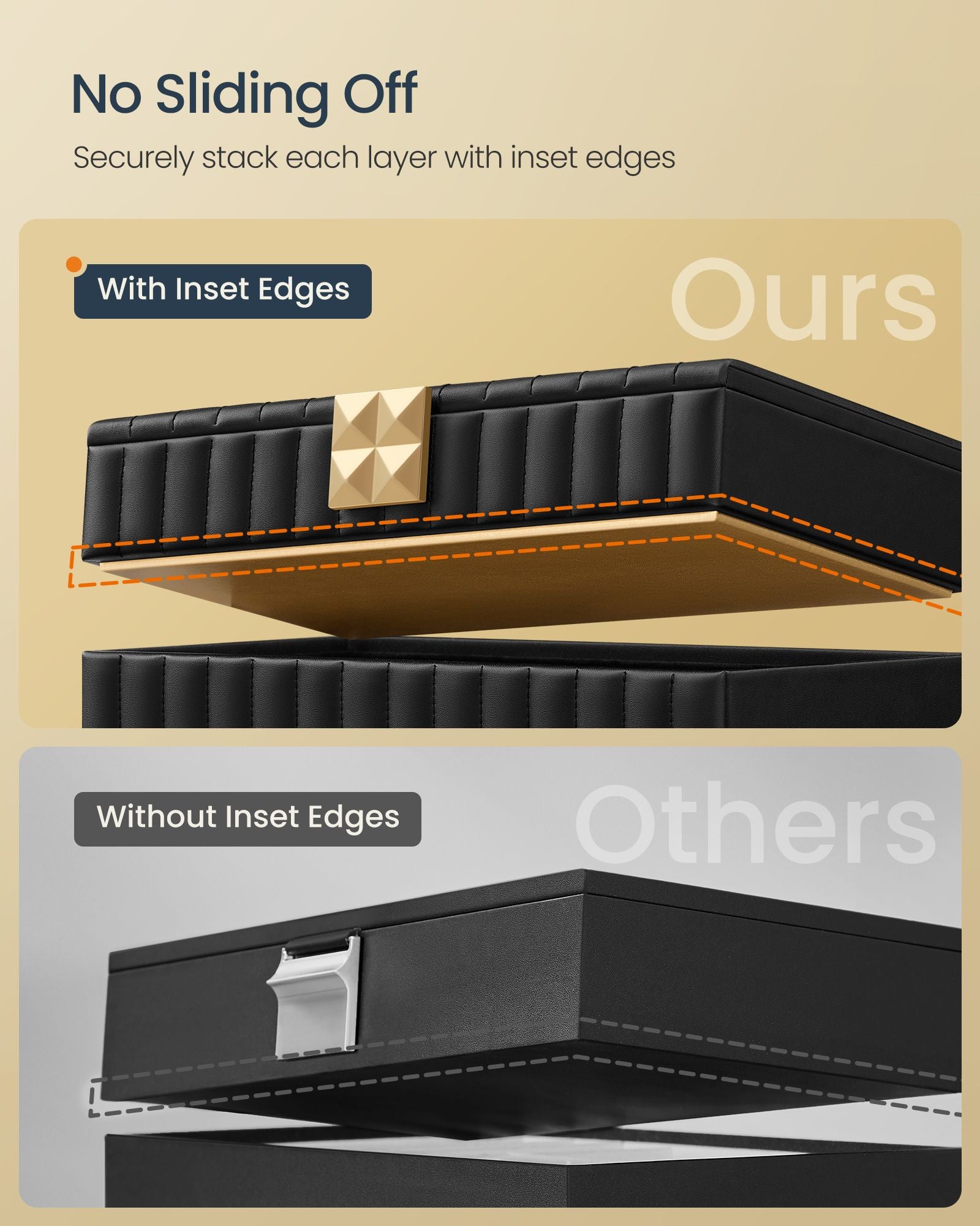 Stackable Jewellery Box – PU – Ink Black – 4-Tier with Mirror