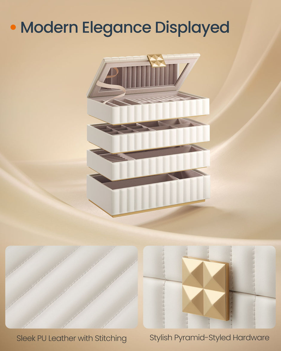 Stackable Jewellery Box – PU – Ink Black – 4-Tier with Mirror