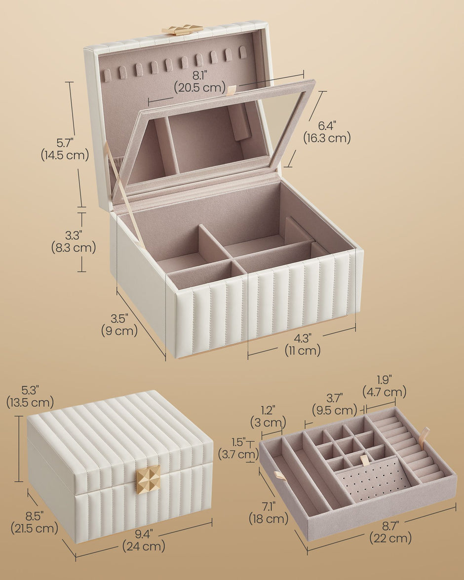 Jewellery Box – PU – Ink Black – 2-Tier with Mirror and Removable Tray