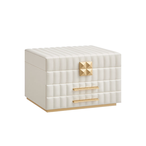 3-Tier Jewellery Box – PU – Cloud White – With Mirror and 2 Drawers