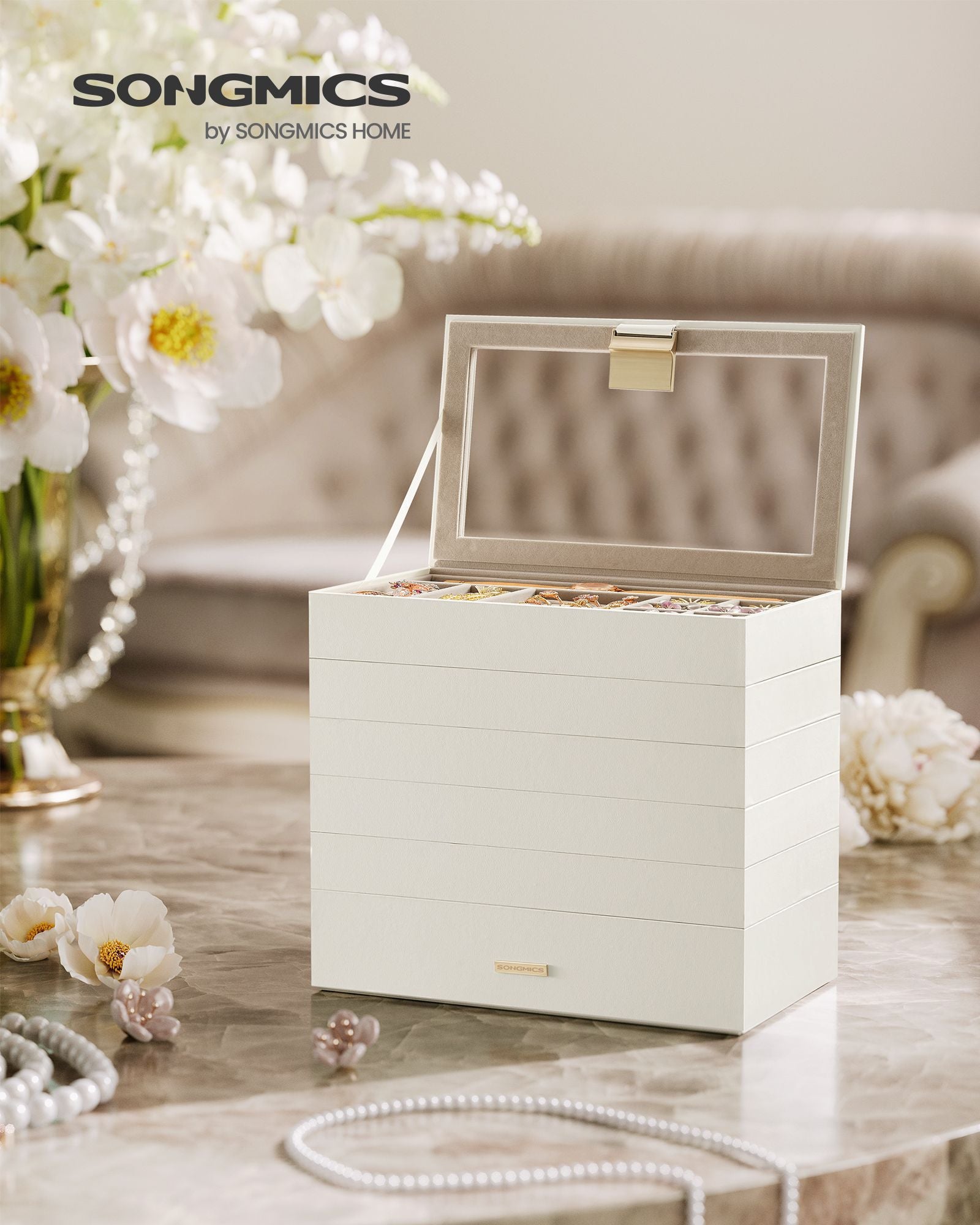 Jewellery Tray – Glass – Cloud White – 6-Tier Stackable Design
