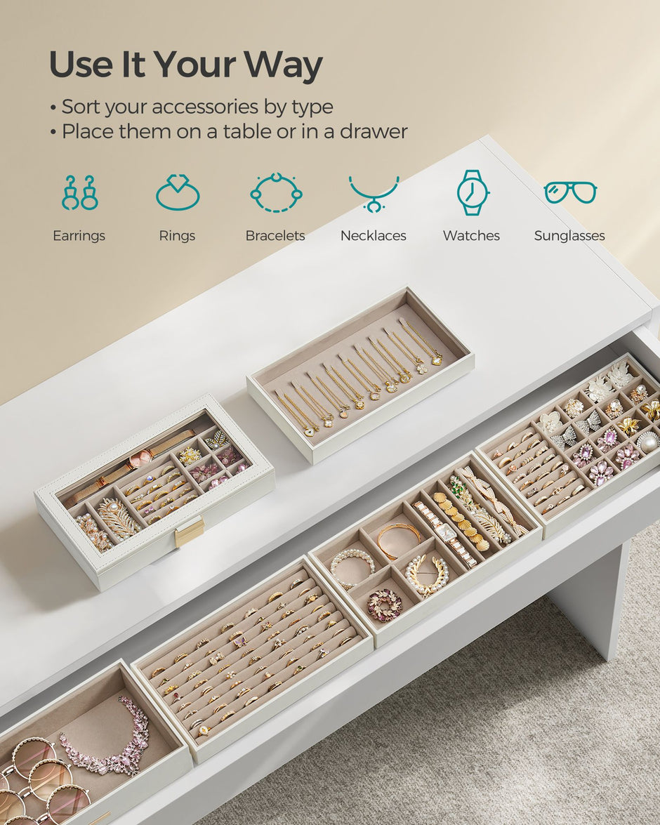 Jewellery Tray – Glass – Cloud White – 6-Tier Stackable Design