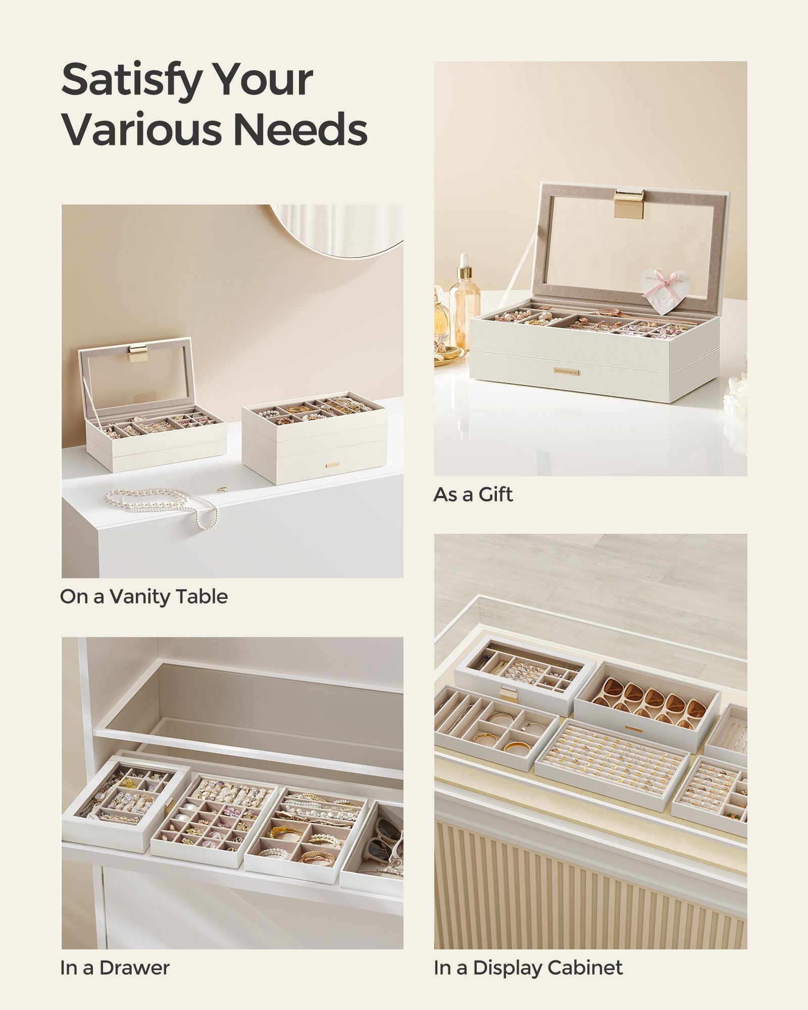 Jewellery Tray – Glass – Cloud White – 6-Tier Stackable Design