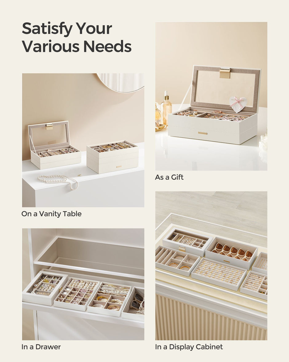 Jewellery Tray – Glass – Cloud White – 6-Tier Stackable Design
