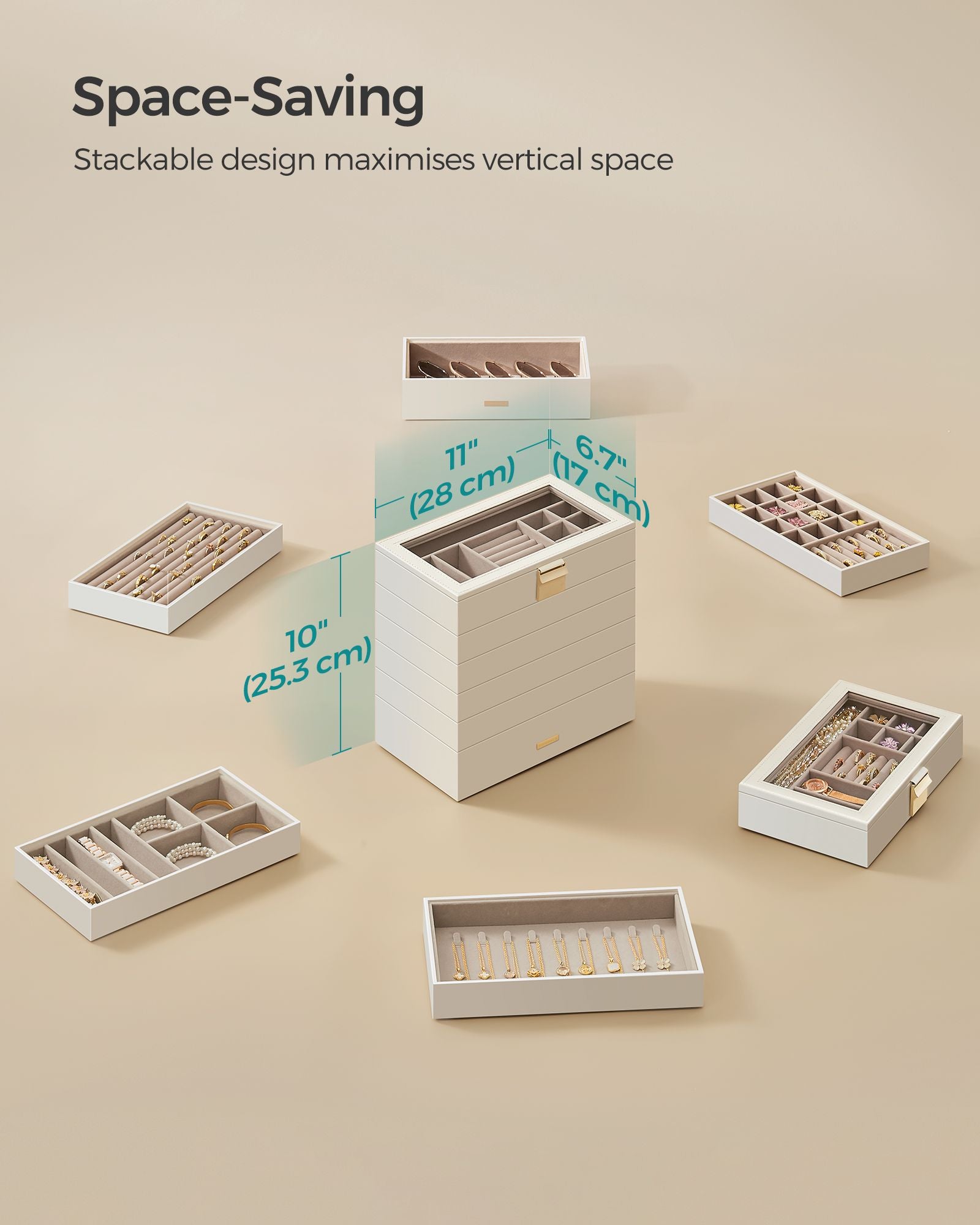 Jewellery Tray – Glass – Cloud White – 6-Tier Stackable Design