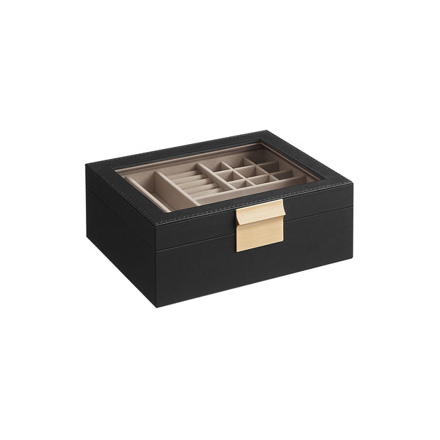 Jewellery Organiser – Wood and Glass – Cloud White – 2-Layer with Removable Tray